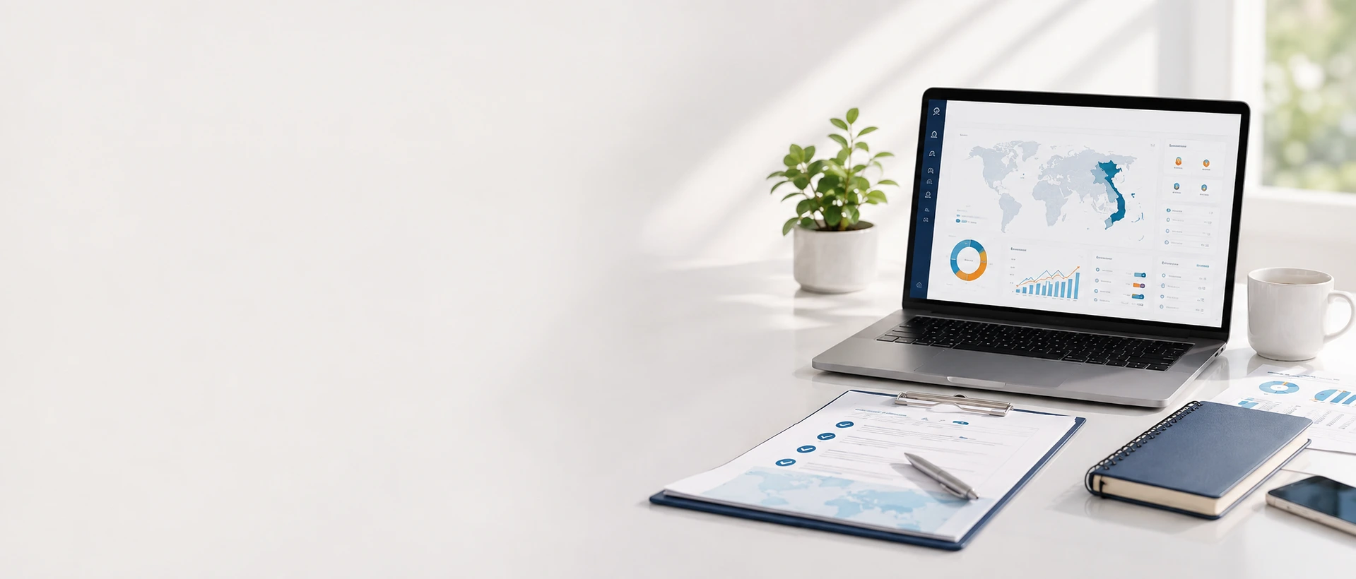Vietnam trade requirement review with laptop dashboard and document checklist