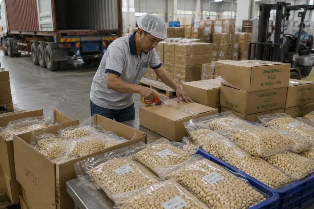 Vietnam cashew products packed and ready for international export