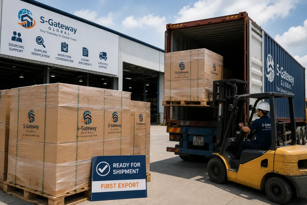 Finished goods from Vietnam prepared for international export shipment